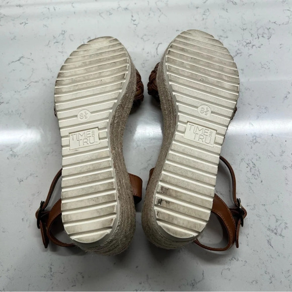 Brown Braided Memory Foam Wedge Espadrille Heel Ankle Strap Sandals Size 8.5 - Picture 5 of 13